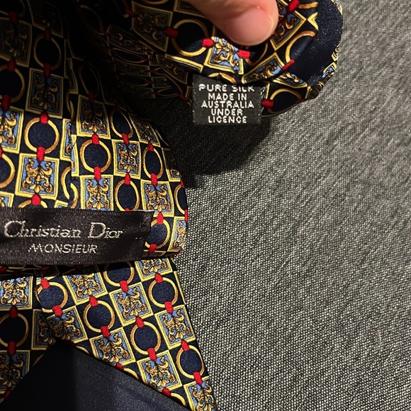 Christian Dior Monsieur Vintage Tie Navy Red Gold Chain Pattern - Picture 3 of 4